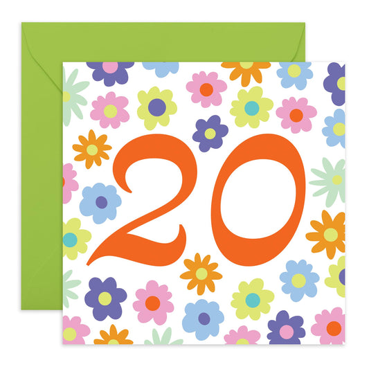 20th Birthday Card For Her - Rainbow Floral 20 - Sweet Birthday Card - Women Sister - Bday Cards - Happy Twenty Birthday Card - Daughter Sister Niece Friends - Comes With Fun Stickers - By Central 23