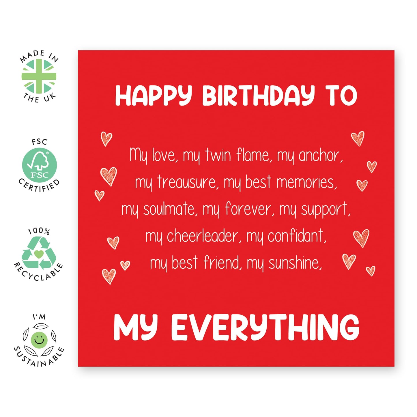 Romantic Birthday Card - "Happy Birthday to My Everything" - Heartfelt Love Greeting Card for Partner, Husband, Wife, Boyfriend, or Girlfriend- Comes with Fun Stickers