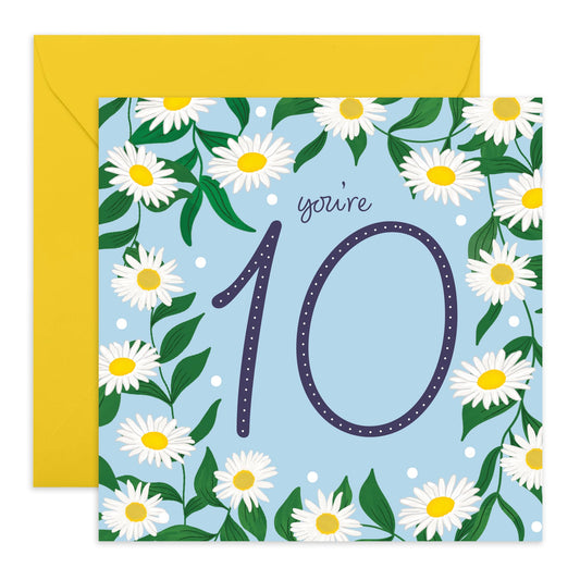 Girl Birthday Card Age 10 - Daisy Chain 10 - Happy Birthday Card Kids Ten Years Old - 10th Bday - Gifts For Daughter Granddaughter Sister Niece - Comes With Fun Stickers - By Central 23