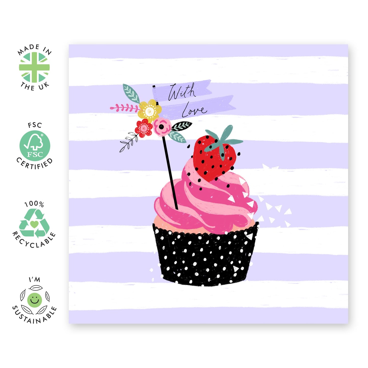 Birthday Card For Women - With Love Strawberry Cupcake - Mothers Day Card From Son Daughter - Wife Anniversary Card - Valentines Card Girlfriend - Love Cards Her - Comes With Stickers By Central 23