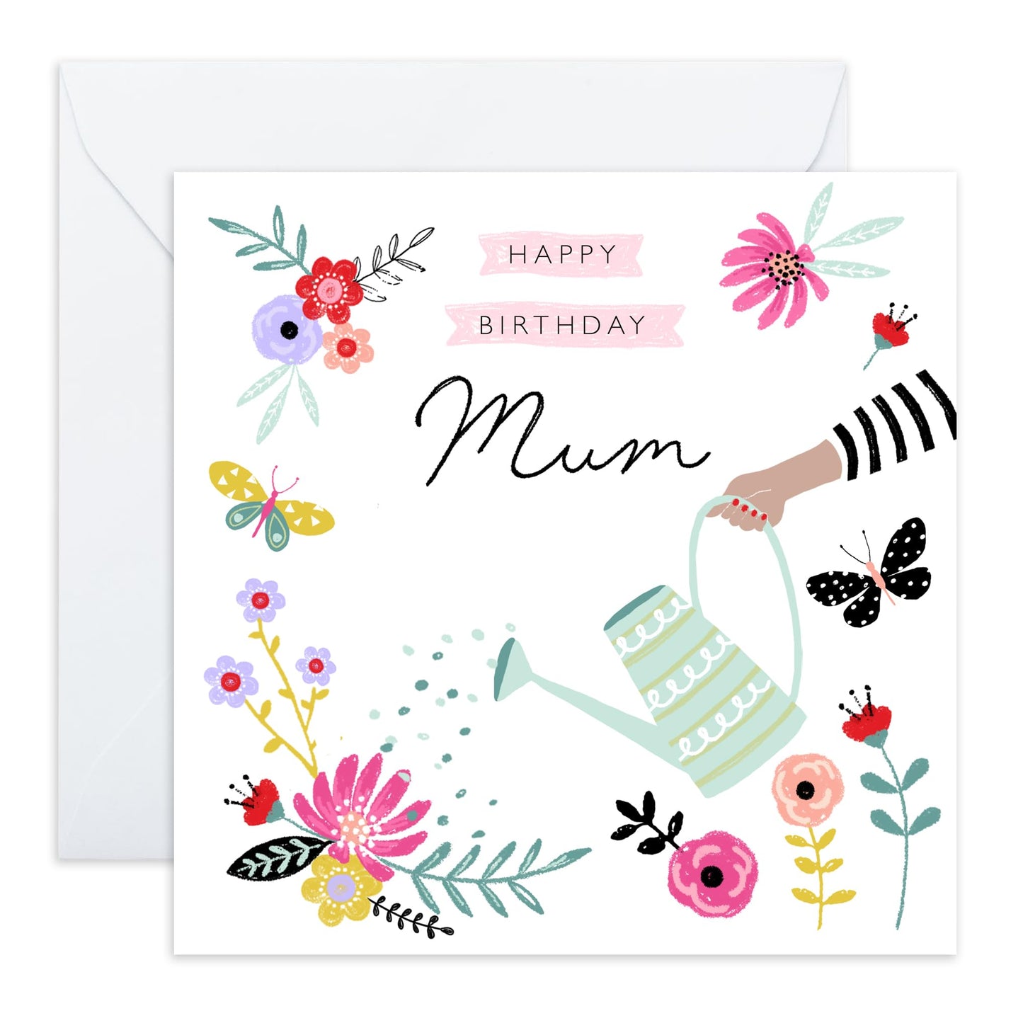 Birthday Card For Mum - Birthday Mum Watering Can Floral - Greeting Cards For Mum - Bday Greeting Card For Mummy - Birthday Card For Mother From Son Daughter - Comes With Fun Stickers - By Central 23