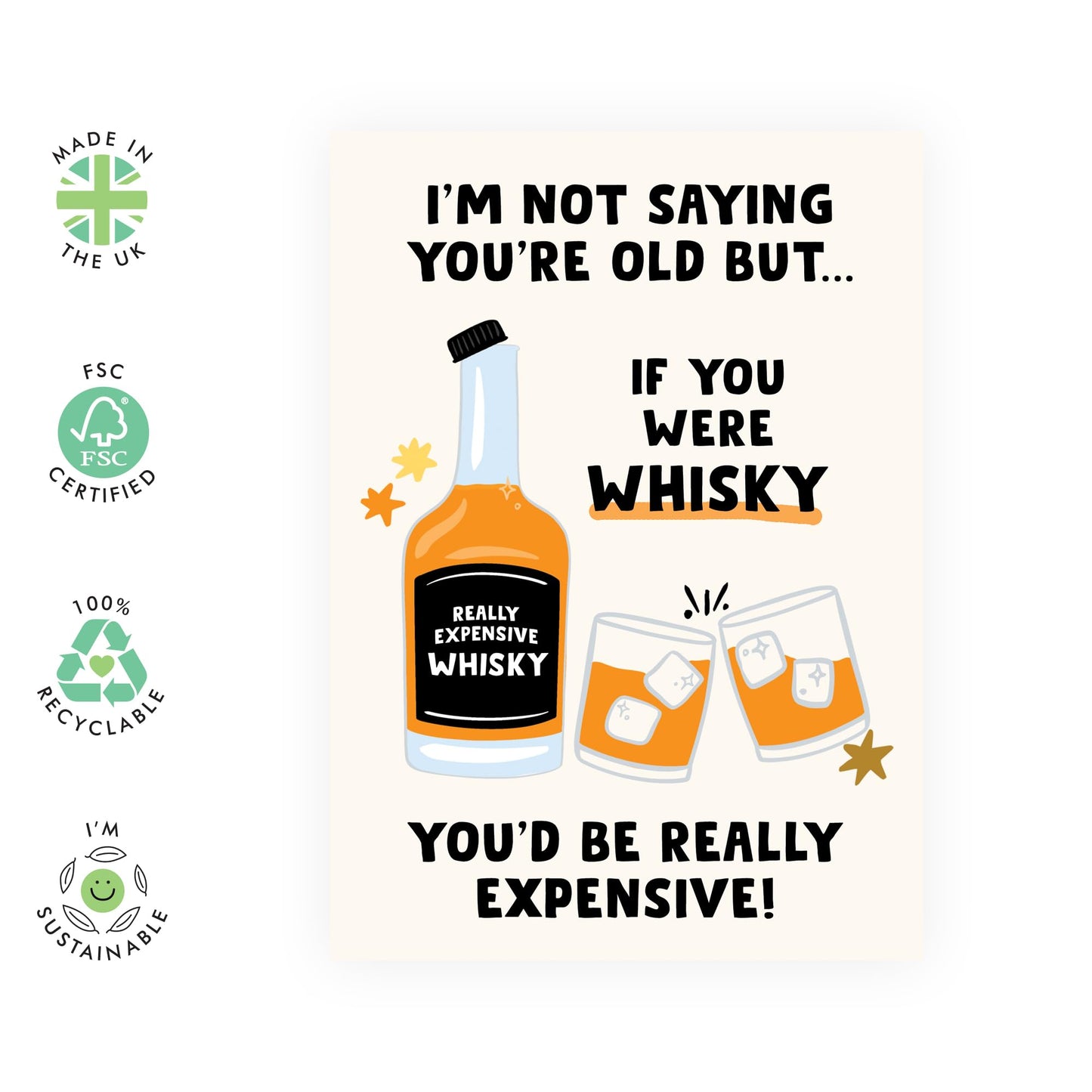 Humorous Birthday Card for Whisky Lovers – 'If You Were Whisky, You’d Be Really Expensive!' – Humorous Greeting Card for Him, Dad, Uncle, Friends, Colleagues or Family – Aging Whiskey