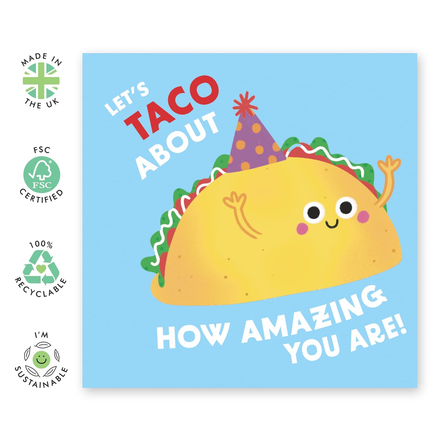 Happy Birthday Card Her Him - Lets Taco About How Amazing You Are - Birthday Greeting Card Kids - Cute Greeting Cards For Nephew Niece - Gifts From Mum Dad - Comes With Fun Stickers - By Central 23