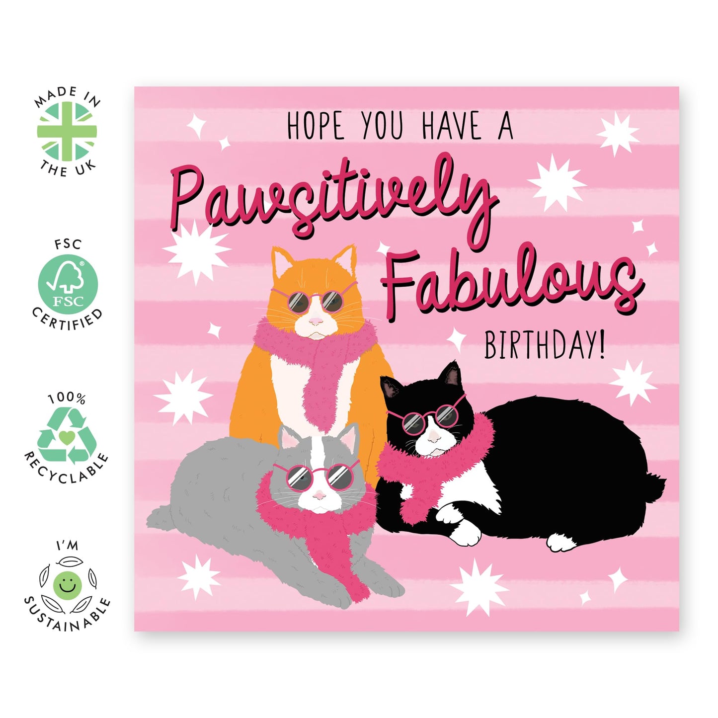 Charming Greeting Card - 'PAWSITIVELY FABULOUS CATS' - Perfect for Adding a Fun and Fabulous Touch to Any Occasion - Ideal for Cat Lovers, Him, Her, Friends, Family - Comes With Stickers By Central 23