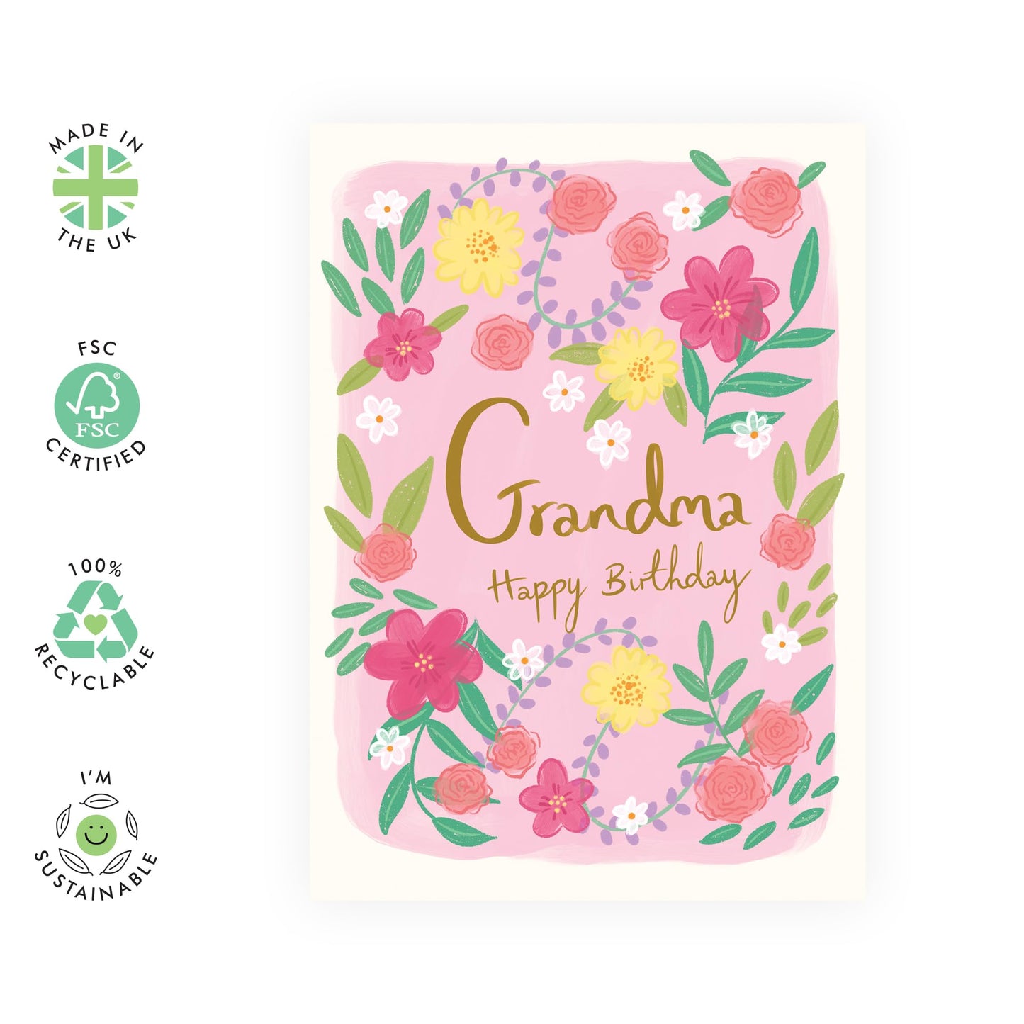 Grandma Birthday Card For Women - Floral Birthday Cards For Her - Pretty Flowers Birthday Card And Envelope - Happy Birthday Grandma Card - Comes With Stickers By Central 23