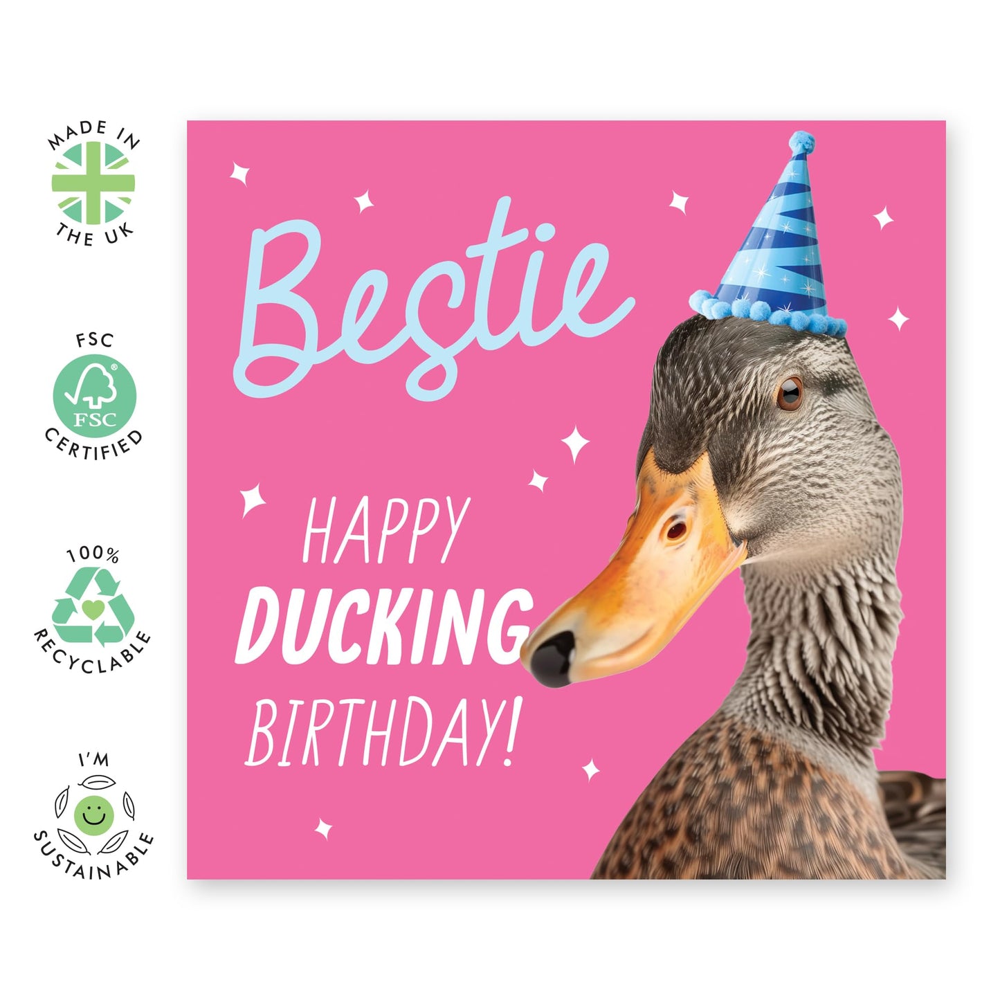 Birthday Greeting Card - 'BESTIE HAPPY DUCKING BIRTHDAY' - Ideal for Celebrating with a Splash of Humor & Fun - Perfect To Show Love to Your Bestie's Special Day - Comes With Stickers By Central 23