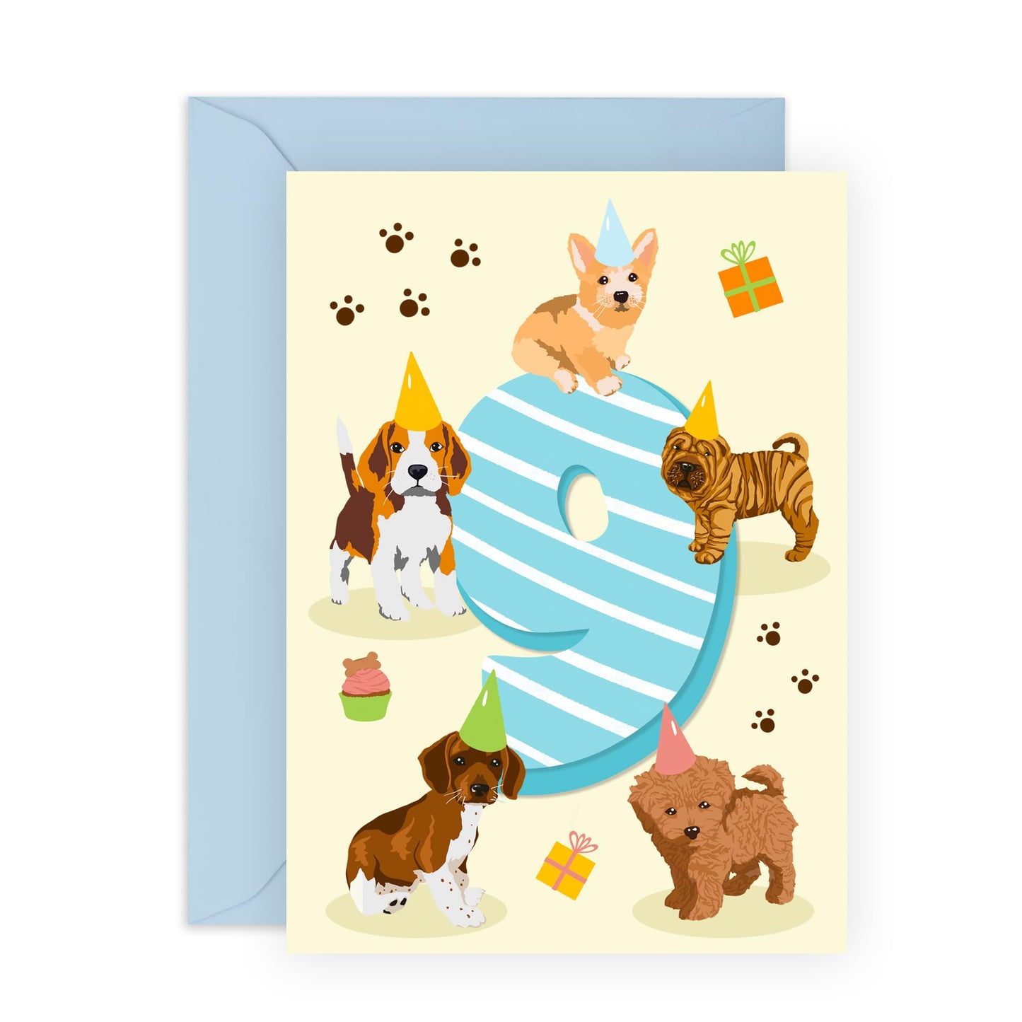Ninth Birthday Card For Boys - Puppy Birthday Age 9 - Milestone Baby Cards Age Nine - Happy 9th Birthday Greeting Card For Kids - Nine Years Old Puppy - Child - Comes With Sticker By Central 23