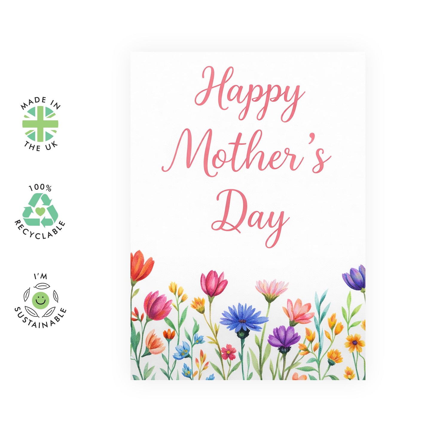Happy Mother’s Day Card - Beautiful Watercolour Wildflower Greeting Card - Elegant Floral Design for Mum, Gran, or Friend - Made in UK - Includes Premium White Envelope