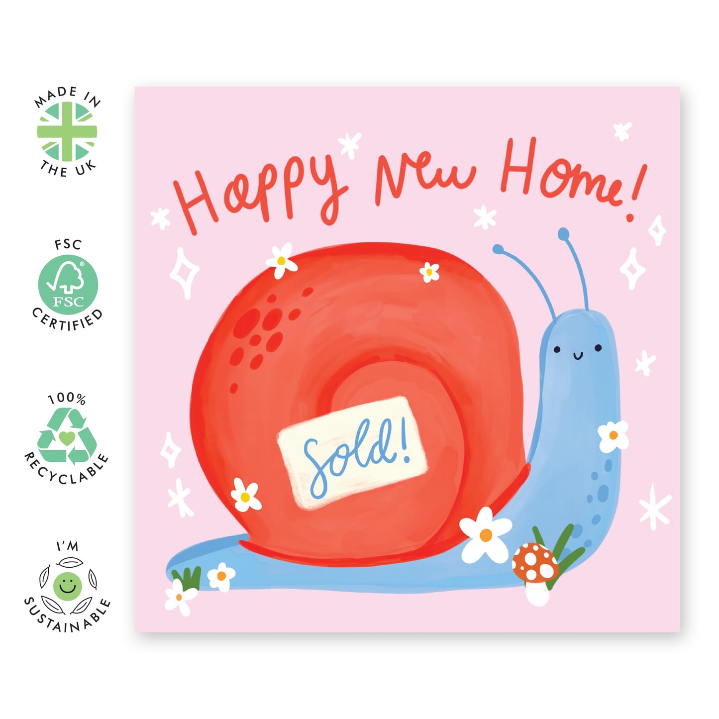 New Home Card - New Home Snail - Congratulations Card For New House - Leaving Card For Men Women - Moving Away - Gifts For Colleagues Friends - Comes With Stickers By Central 23