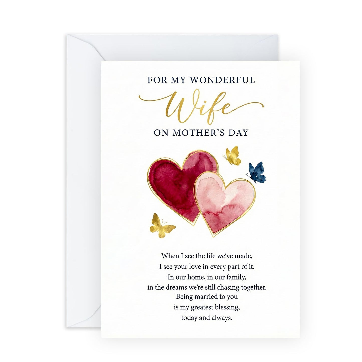Wife Mother’s Day Card – Romantic Hearts Design for Her Mums Women Ladies Spouse Partner Babe From Husband Partner – Sentimental Keepsake Greeting - Appreciation -Comes with Sweet Stickers