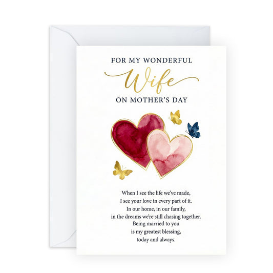Wife Mother’s Day Card – Romantic Hearts Design for Her Mums Women Ladies Spouse Partner Babe From Husband Partner – Sentimental Keepsake Greeting - Appreciation -Comes with Sweet Stickers