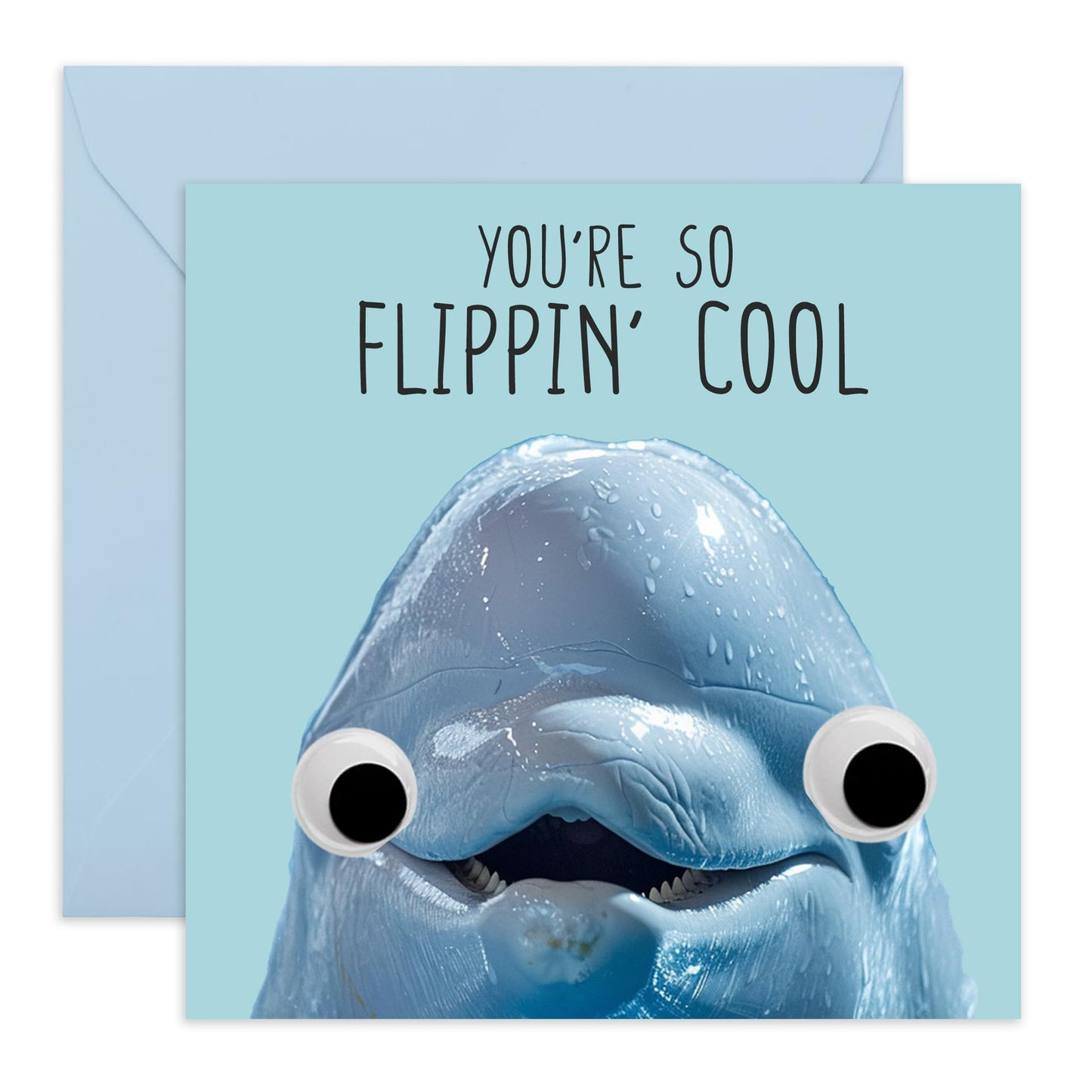Adorable Greeting Card - 'You're so Flippin Cool' - Personalised Gifts for Best Friend, Mate, Classmate, Coworker, Neighbour, Buddy, Bruv - Dolphin Smiles - Comes with Fun Stickers