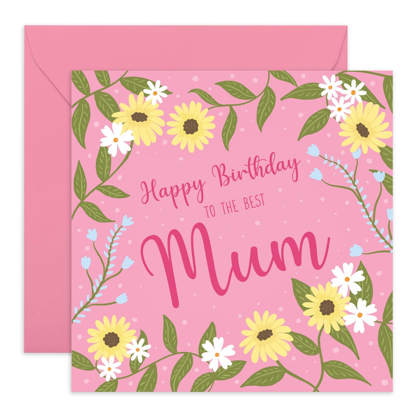 Sweet Birthday Card - 'Birthday Mum' - Cute Gifts for Mother, Mama, Ma, Wife - Pink and Flowers - Comes with Fun Stickers