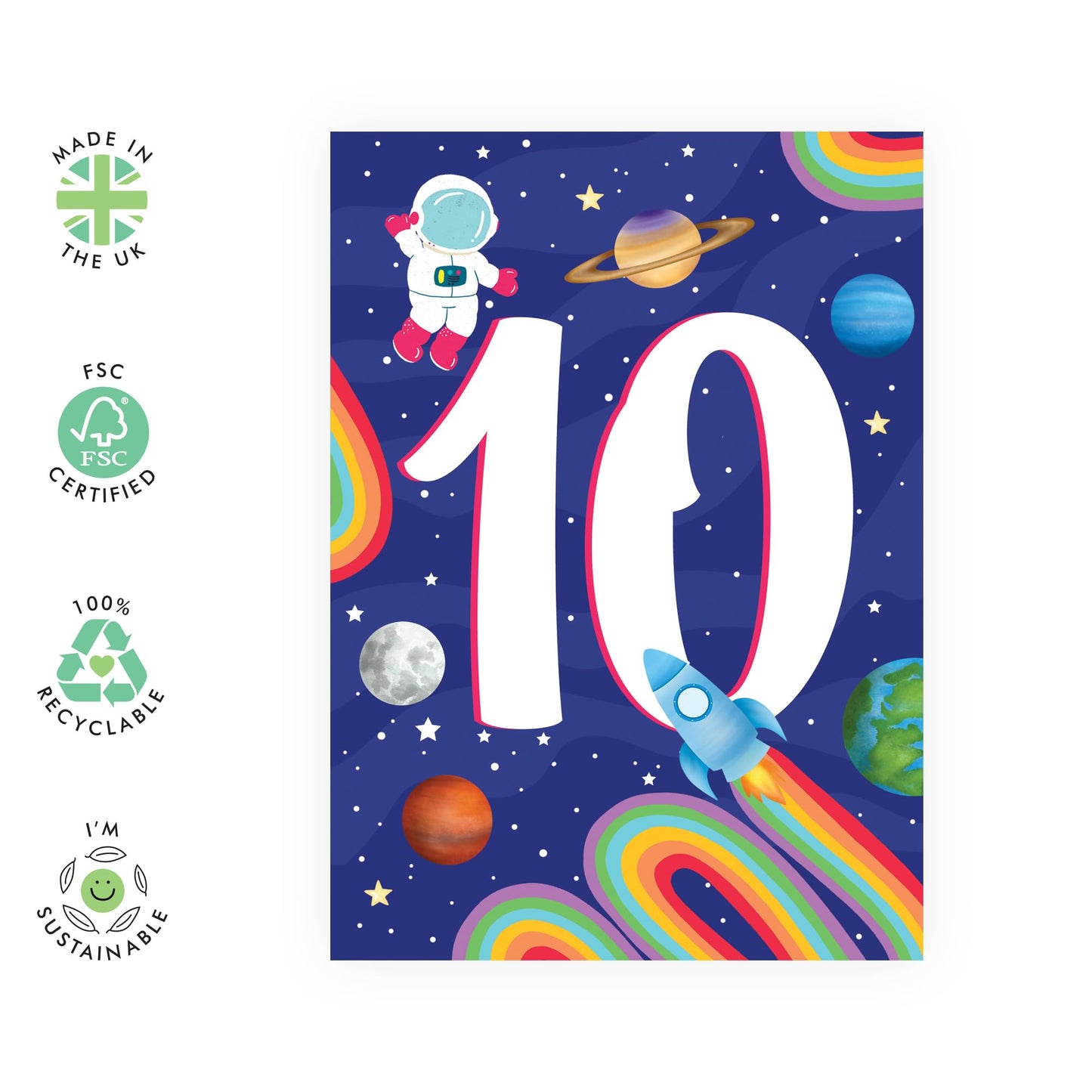 Birthday Cards 10 Year Old For Boys Girls - 10 Space - Tenth Bday For Son Daughter Niece Nephew - Astronaut - Happy 10th Birthday Cards For Kids - Comes With Sticker By Central 23