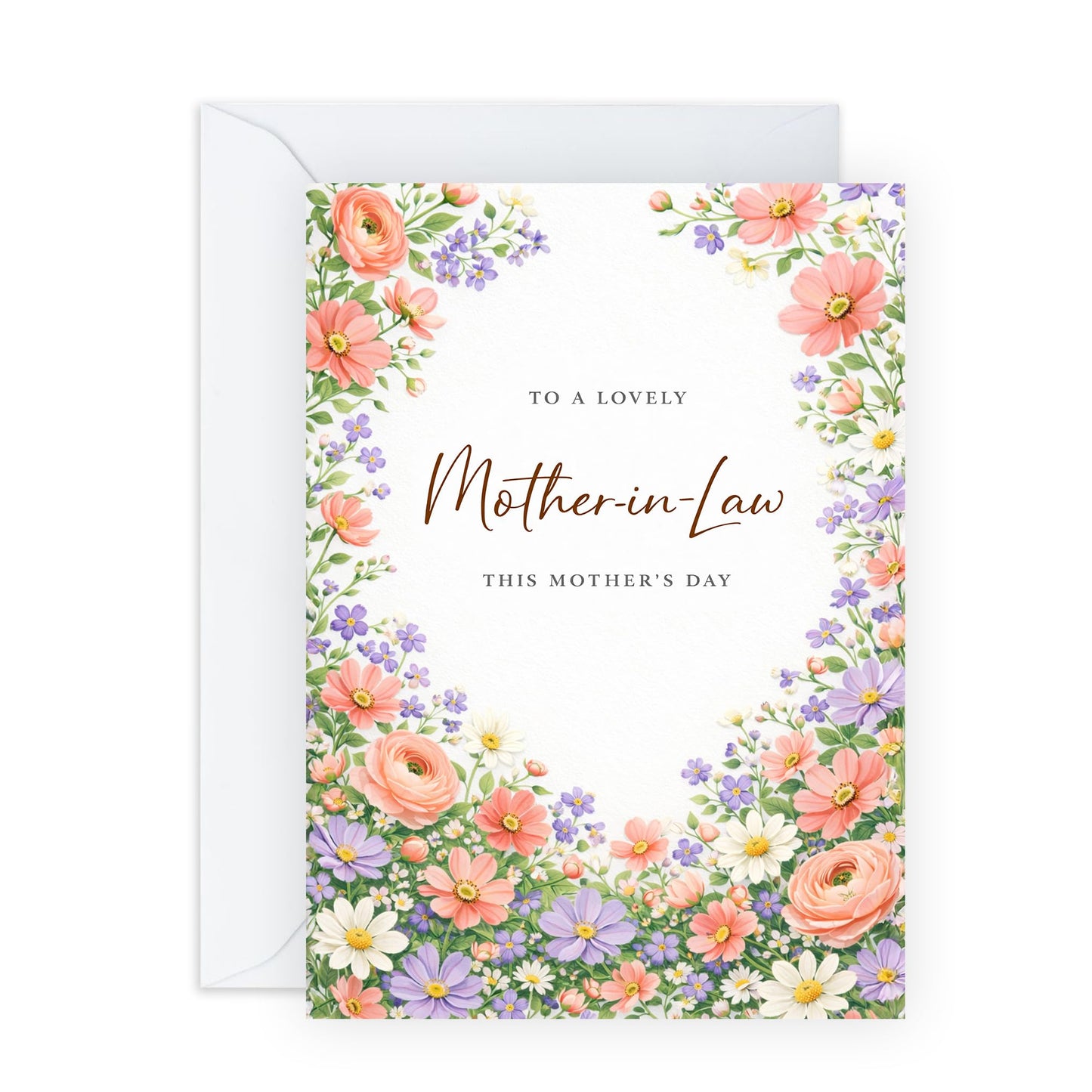 Mother's Day Card – Lovely Mother In Law Floral – Flower Greeting for Her Ladies Wife or Husband Mum Mama Mam From Son Daughter In Law Husband - Comes with Sweet Stickers