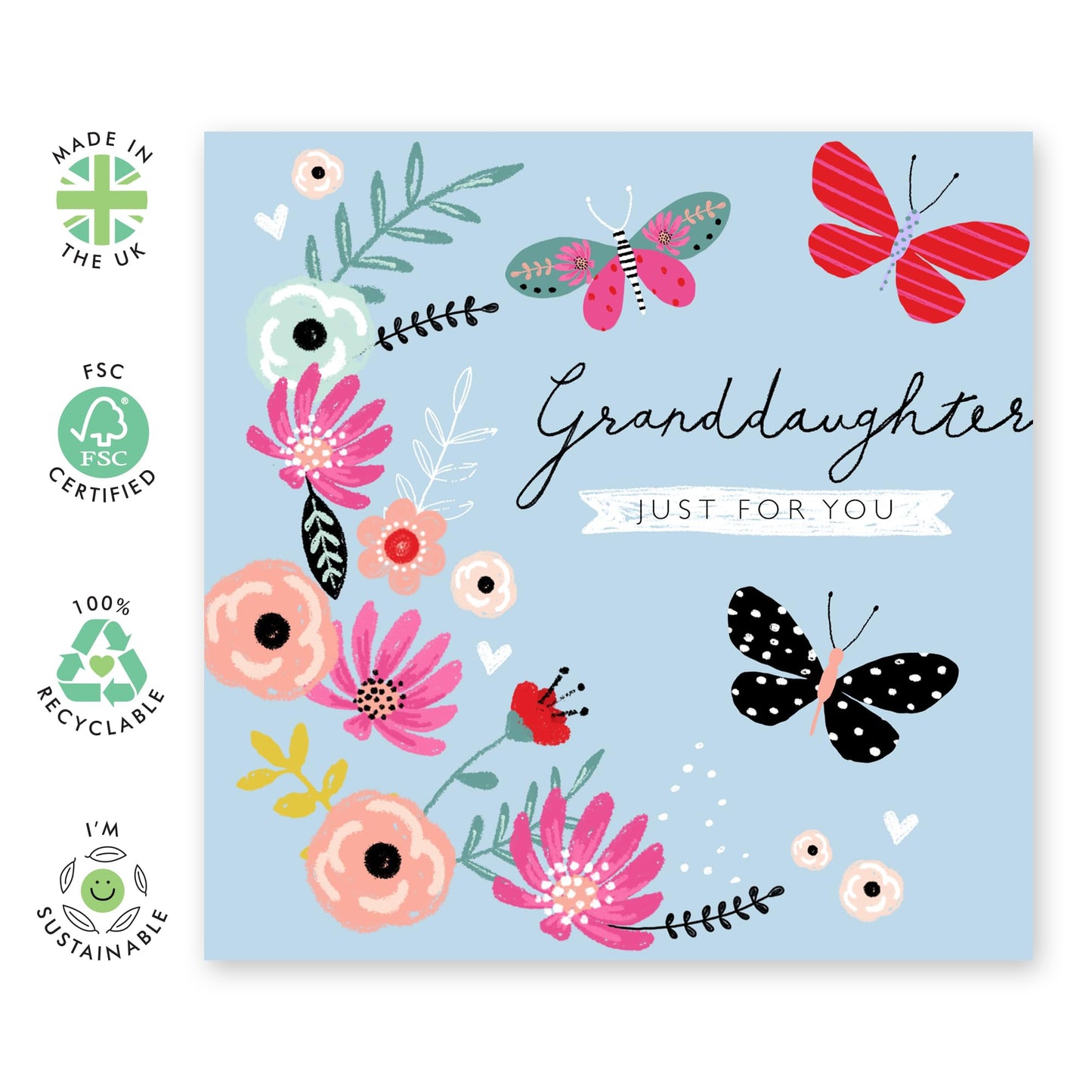 Butterfly Card For Women - Granddaughter Birthday Cards For Her - Just For You - All Occassion Mother's Day Wedding Congratulations Cards And Envelopes - Comes With Fun Stickers By Central 23