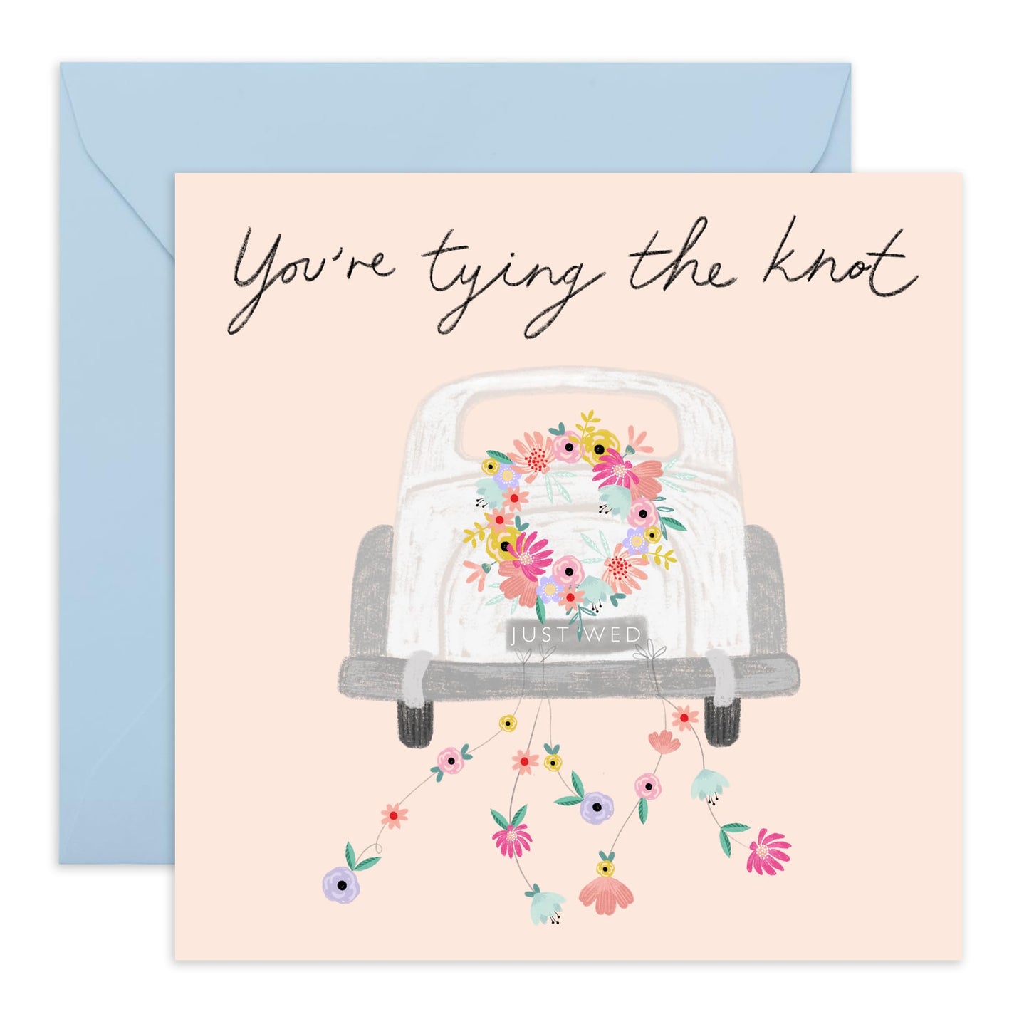 Wedding Cards For Bride And Groom - Tying The Knot Wedding Car - Floral Greeting Card - Congratulations Card Men Women Son Daughter - Best Wishes Gift For Him Her - Comes With Stickers By Central 23