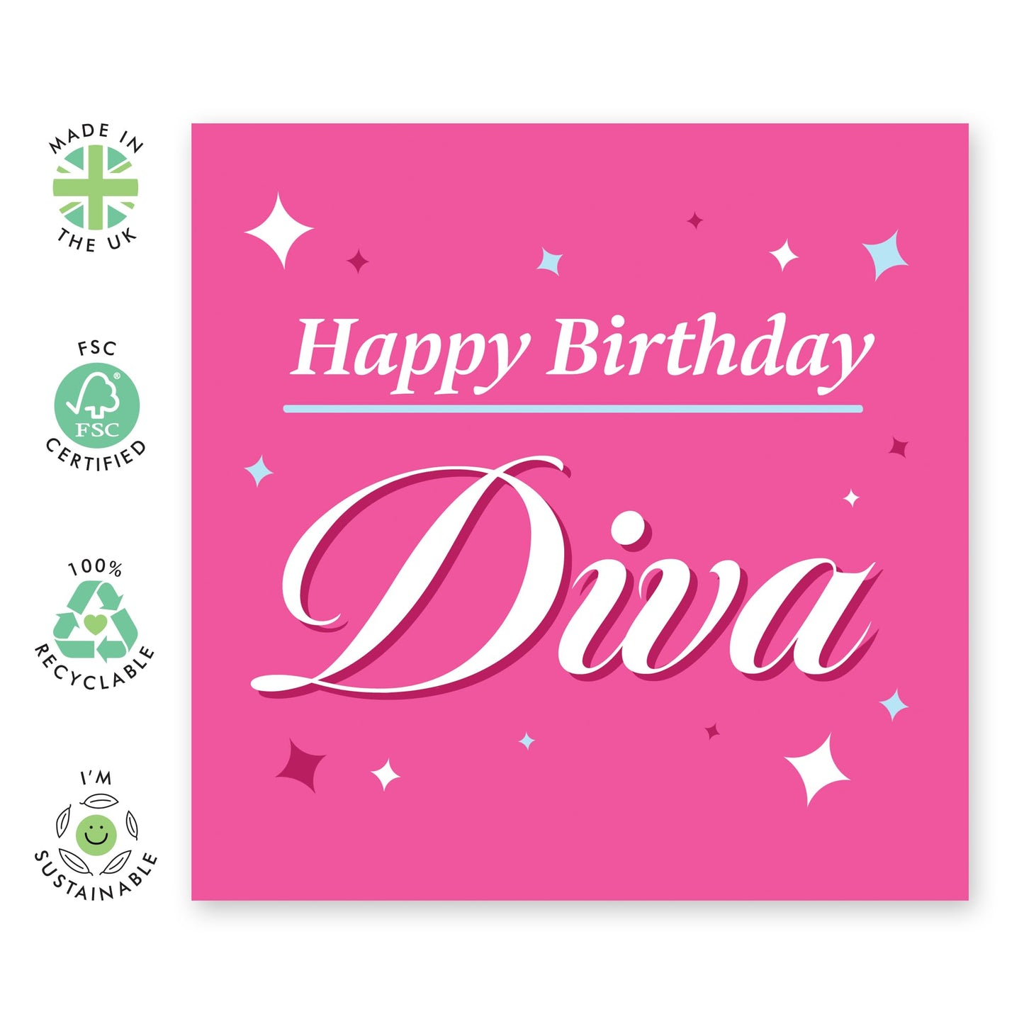 Cute Birthday Card for Women – "Diva" – Greeting Card for Bestie, BFF, Sister, Girlfriend, Wife, Auntie, Mum, Friends, Colleagues, Coworker - Fabulous Her- Comes with Fun Stickers