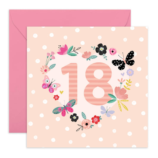 18th Birthday Card For Her - 18 Stripe Butterfly Heart - Happy Eighteenth Birthday Cards Daughter - 18 Year Old Gifts For Best Friend Women Her - Comes With Stickers By Central 23