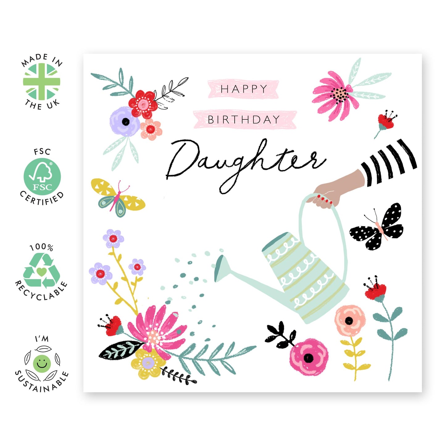Floral Birthday Cards For Daughter - Happy Birthday Cards For Her - Hearts Flowers Greeting Cards For Girls Female - Celebration Gifts For Women - Comes With Cute Stickers By Central 23