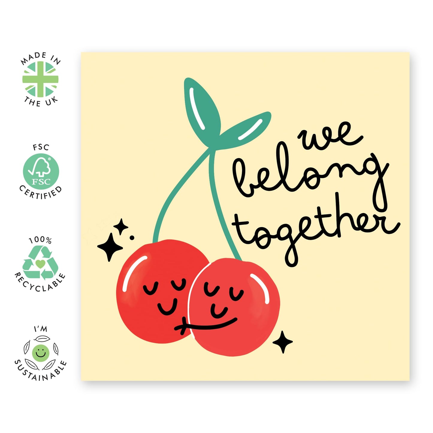 Anniversary Card For Him - We Belong Together Cherry - Cute Wedding Anniversary Card For Wife Husband - For Boyfriend Girlfriend - Valentines Day Card For Couples - Comes With Stickers - By Central 23