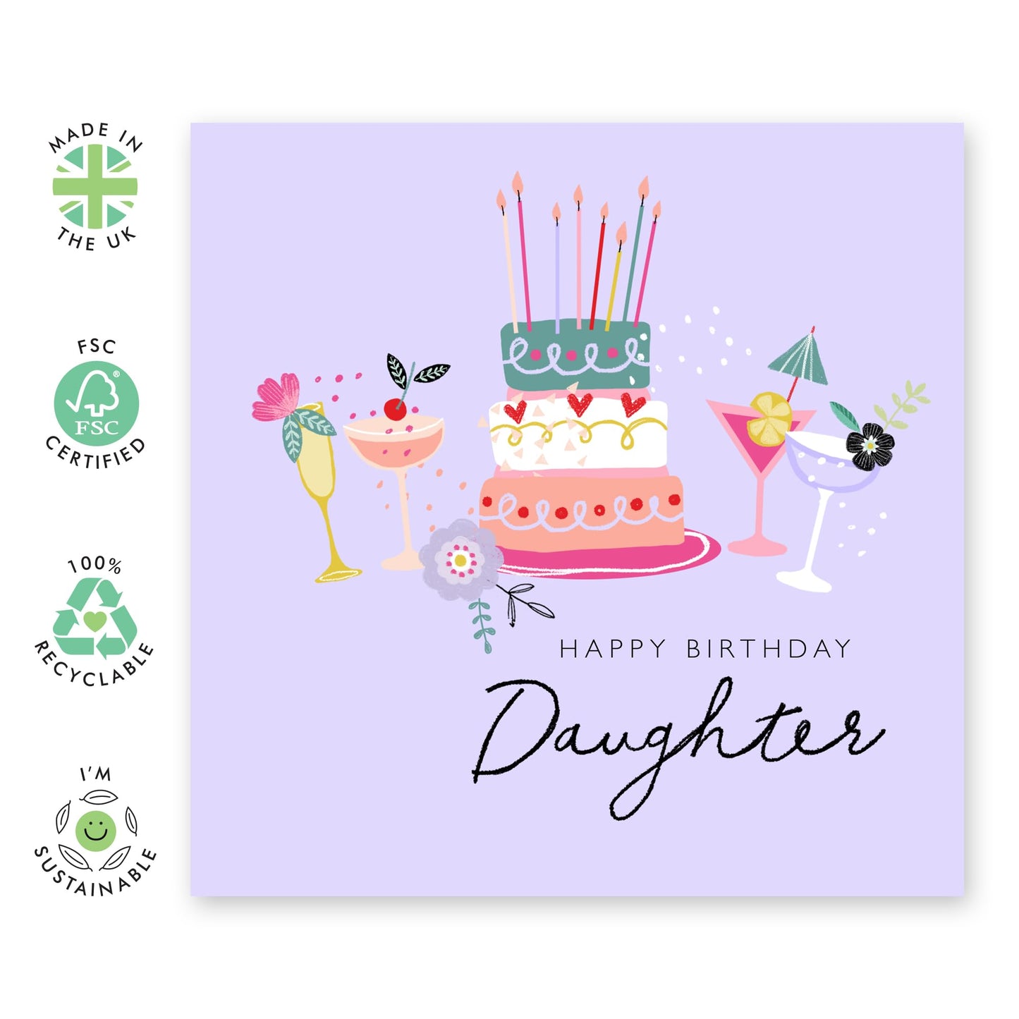 Happy Birthday Daughter Card - Cakes Drinks Celebration - Sweet Female Birthday Cards And Envelopes - Love Cards For Her Girls - Gifts For Women - Comes With Cute Stickers By Central