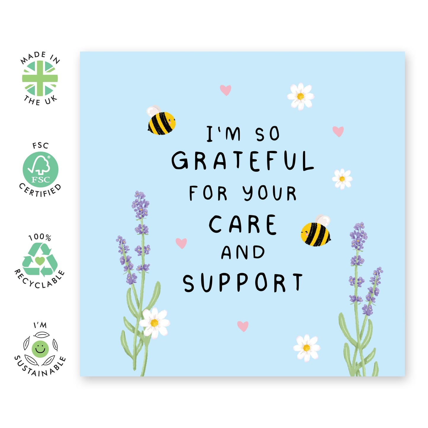Thank You Greeting Card - 'Grateful' - Saying Thanks Gift to Mum, Dad, Friends, BFF, Sister, Uncle, Auntie, Colleagues, Co-Workers, Him, Her, Cousin, Family - Bees - Comes with Fun Stickers