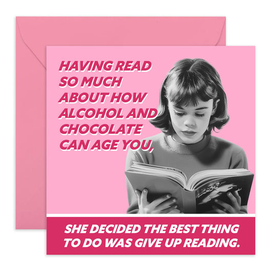 Funny Birthday Card For Women - Give Up Reading - Humorous Retro Greeting Cards For Her - Friends Birthday Card - Gift For Sister Mum Wife Nan - Comes With Stickers - By Central 23