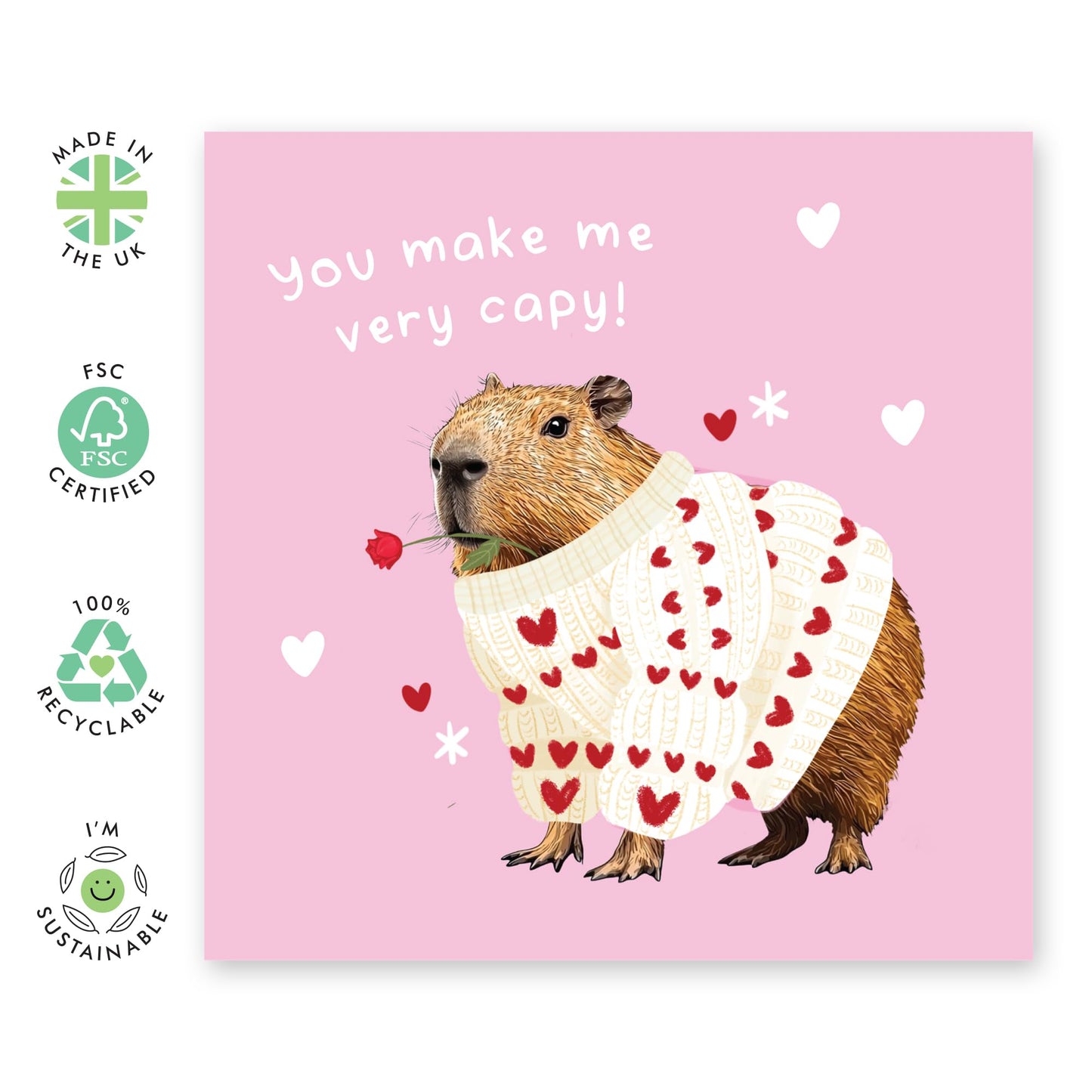 Cute Love Card - 'Capy Love' - Romantic Gifts for Husband, Wife, Partner, Other Half, Married Couples, Girlfriend, Boyfriend - Valentines Day Present - Comes with Fun Stickers