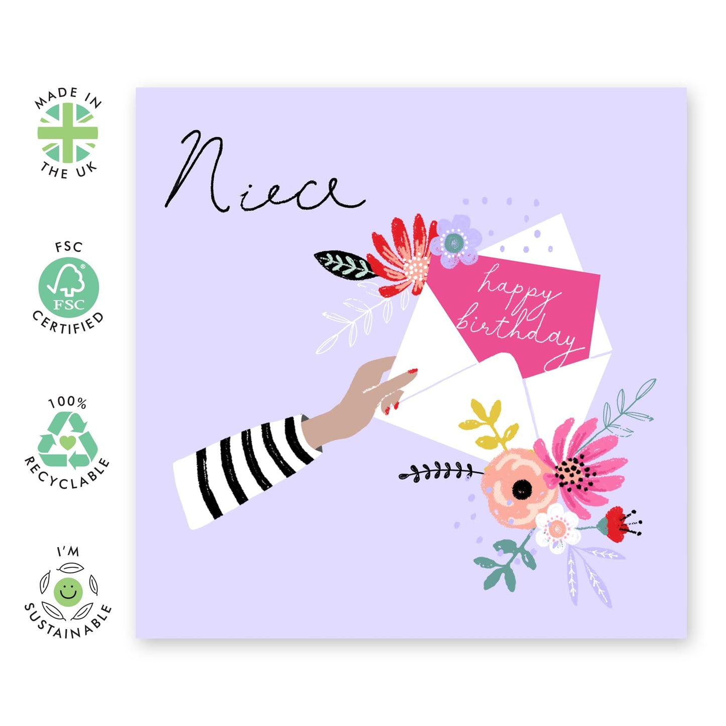 Purple Birthday Card For Niece - Flower Cards And Envelopes - Happy Birthday Greeting Cards For Women Female Girls - Pretty Bday Gifts For Her - Comes With Stickers By Central 23
