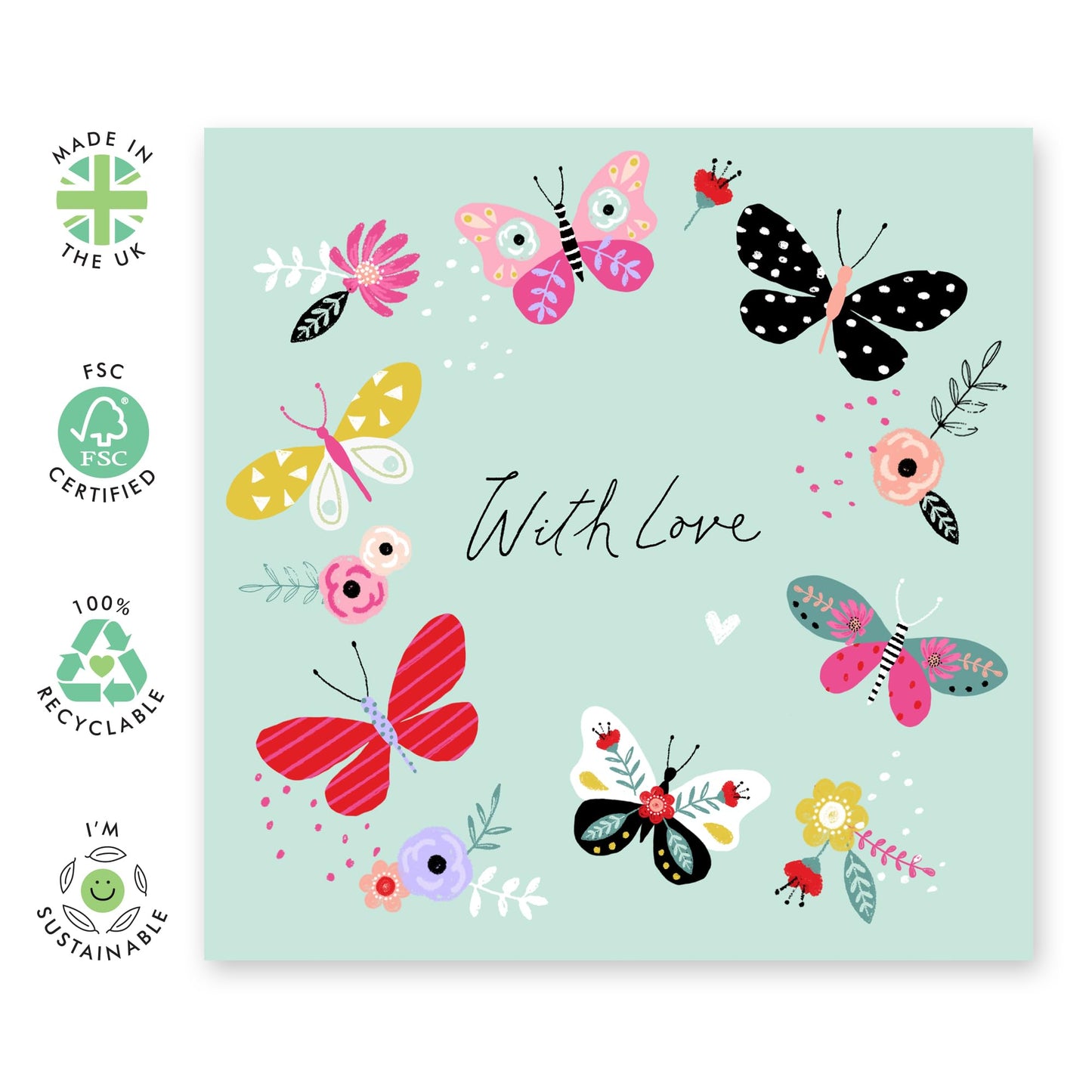 Love Cards For Her - With Love Butterflies - Valentines Card Girlfriend - Mothers Day Card From Son Daughter - Wife Anniversary Card - Birthday Card For Women - Comes With Stickers By Central 23