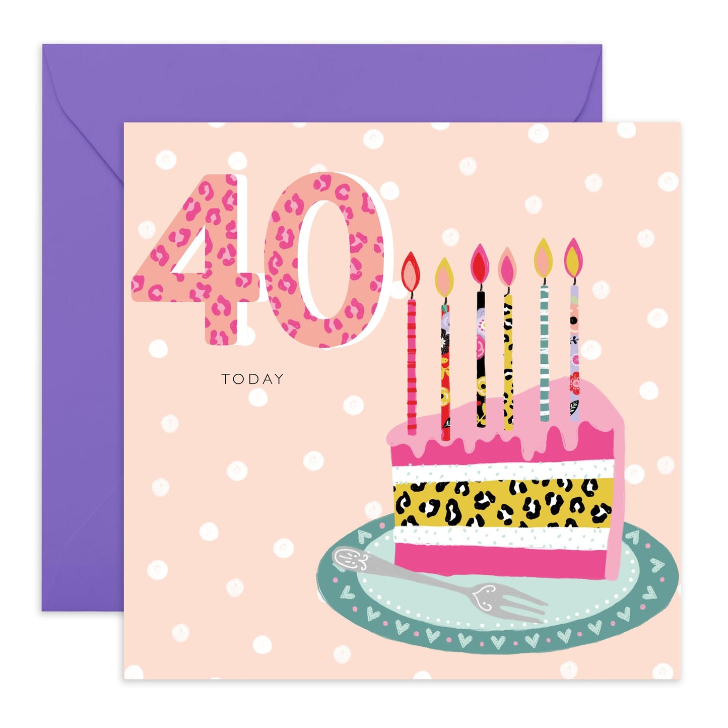 40th Birthday Card For Wife - 40 Leopard Cupcake - Floral Birthday Card Mum Sister - Bday Card - Happy Fortieth Birthday Greeting Card Female Friends - Comes With Stickers By Central 23
