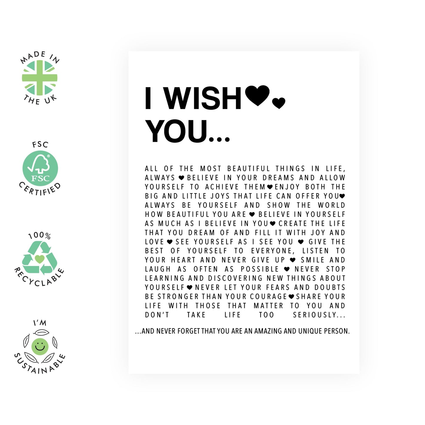 Wishing You Birthday Card - 'I Wish You…' Sweet Messages for Husband, Wife, Parent, Child, Grandparents, Girlfriend, Boyfriend - All The Best in Life - Comes with Fun Stickers