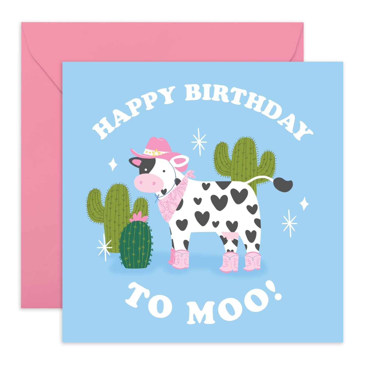 Happy Birthday To 'Moo' Card – Farm Themed Greeting for Her, Sister, Friends, Besties, BFF, Collegues, Coworker, Women - Farm Animals - Comes with Fun Stickers
