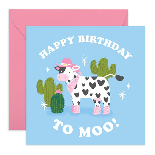 Happy Birthday To 'Moo' Card – Farm Themed Greeting for Her, Sister, Friends, Besties, BFF, Collegues, Coworker, Women - Farm Animals - Comes with Fun Stickers