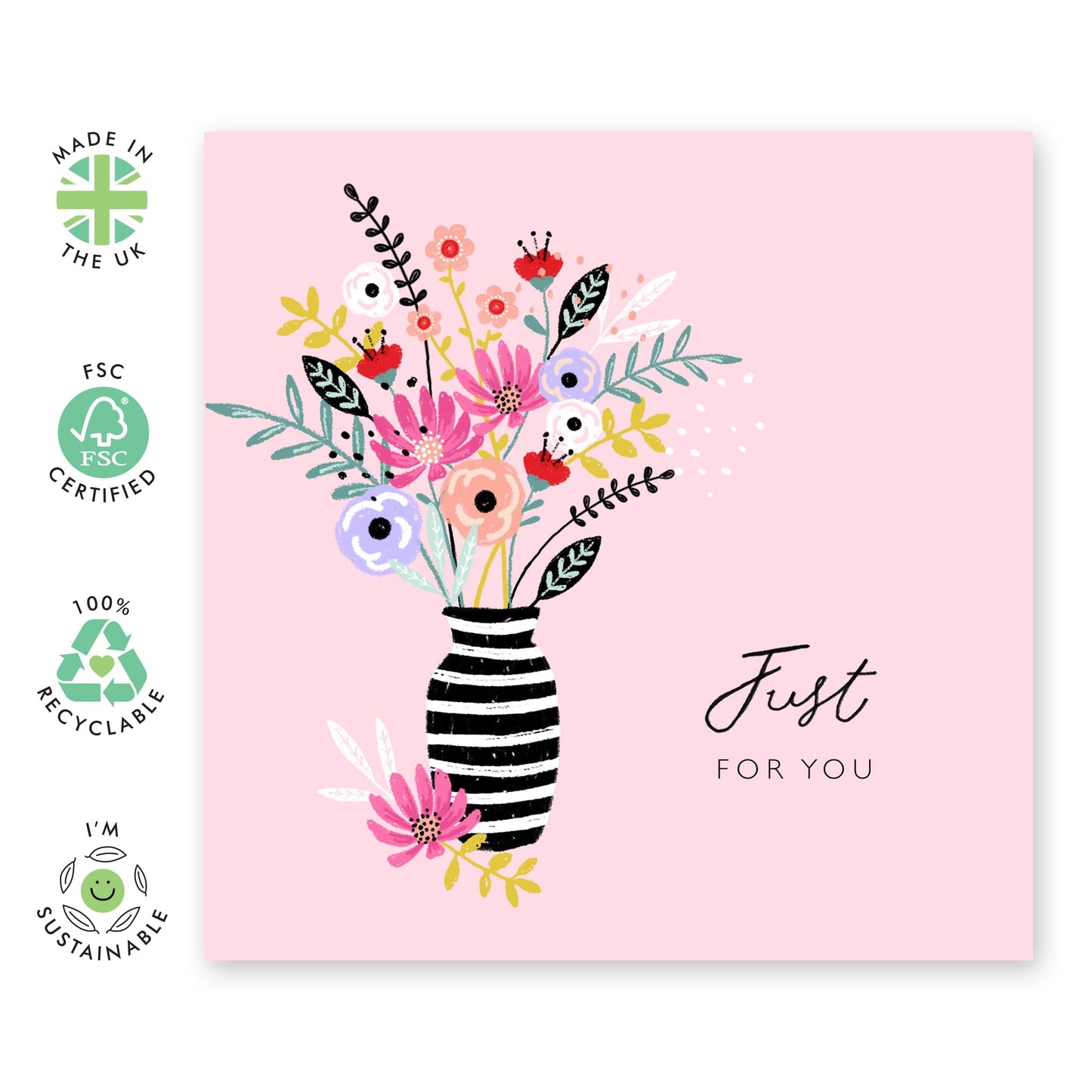Floral Greeting Cards For Women - Just For You - Flower Vase Card - Celebration Congratulations Cards - Happy Birthday Blank Cards With Envelope - Gifts For Her - Comes With Stickers By Central 23