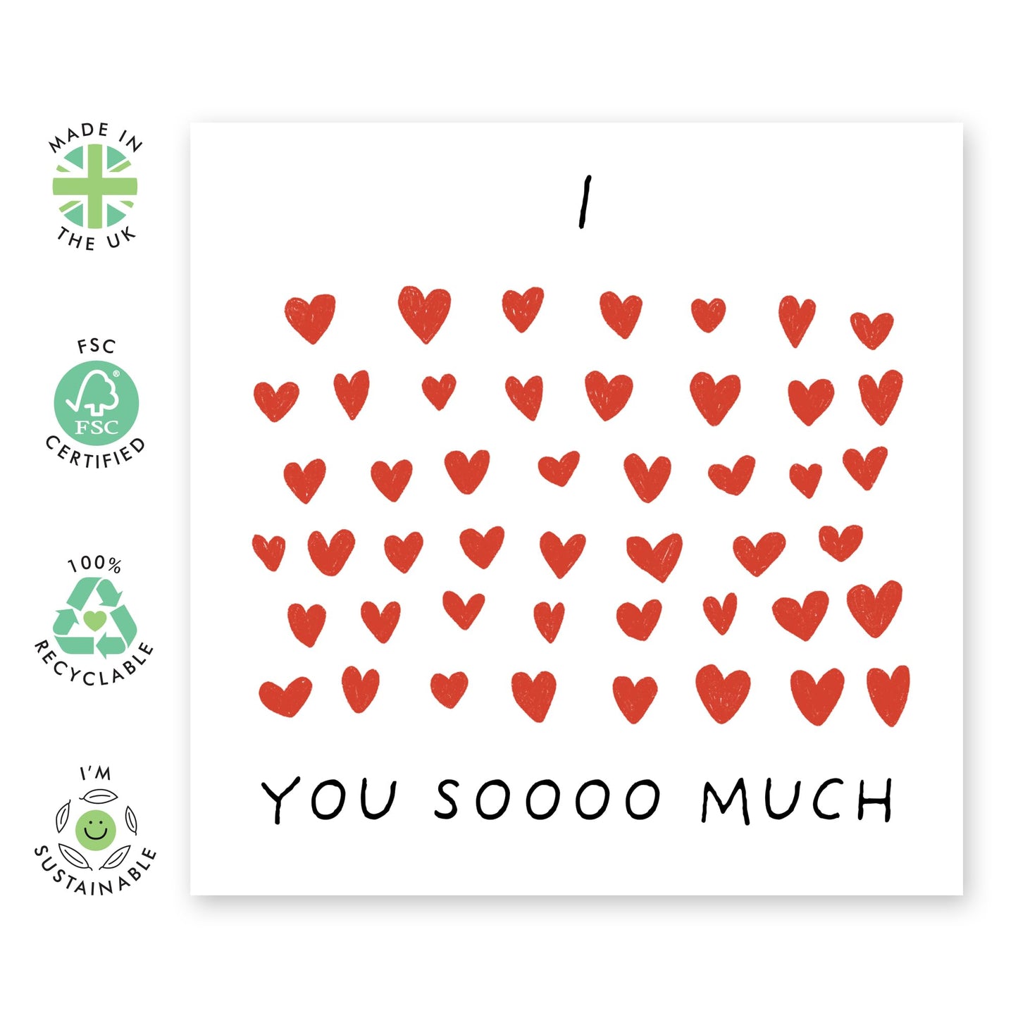 Romantic Love Card - 'I Love You So Much' - Gifts for Him, Her, Babe, Girlfriend, Boyfriend, Husband, Wife, Spouse - Valentines Day Red Hearts - Comes with Fun Stickers