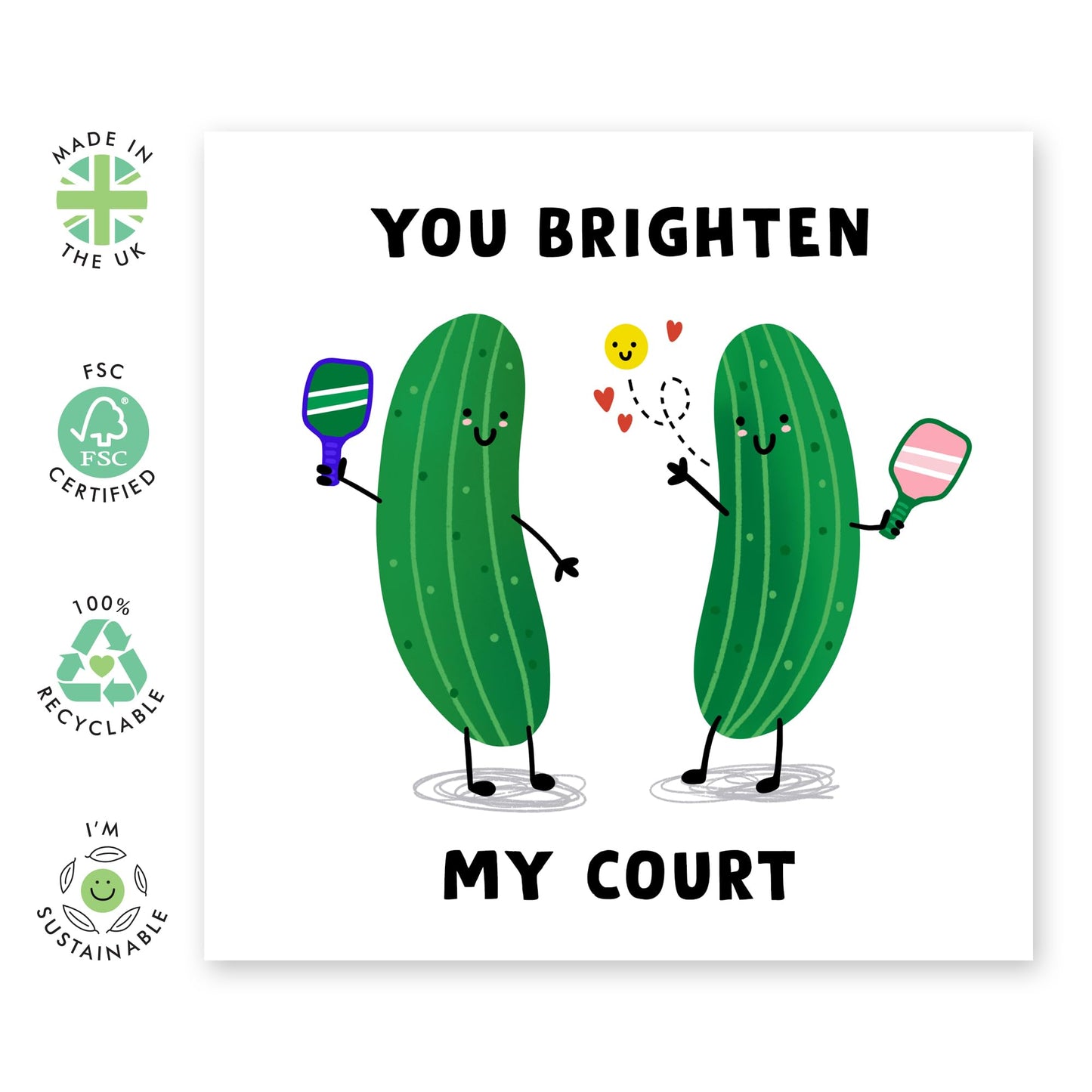 Sweet Greeting Card - 'Brigthen My Court' - Gifts for Married Couples, Wife, Husband, Spouse, Partner, Him, Her, Girlfriend, Boyfriend - Playing Cucumbers - Comes with Fun Stickers