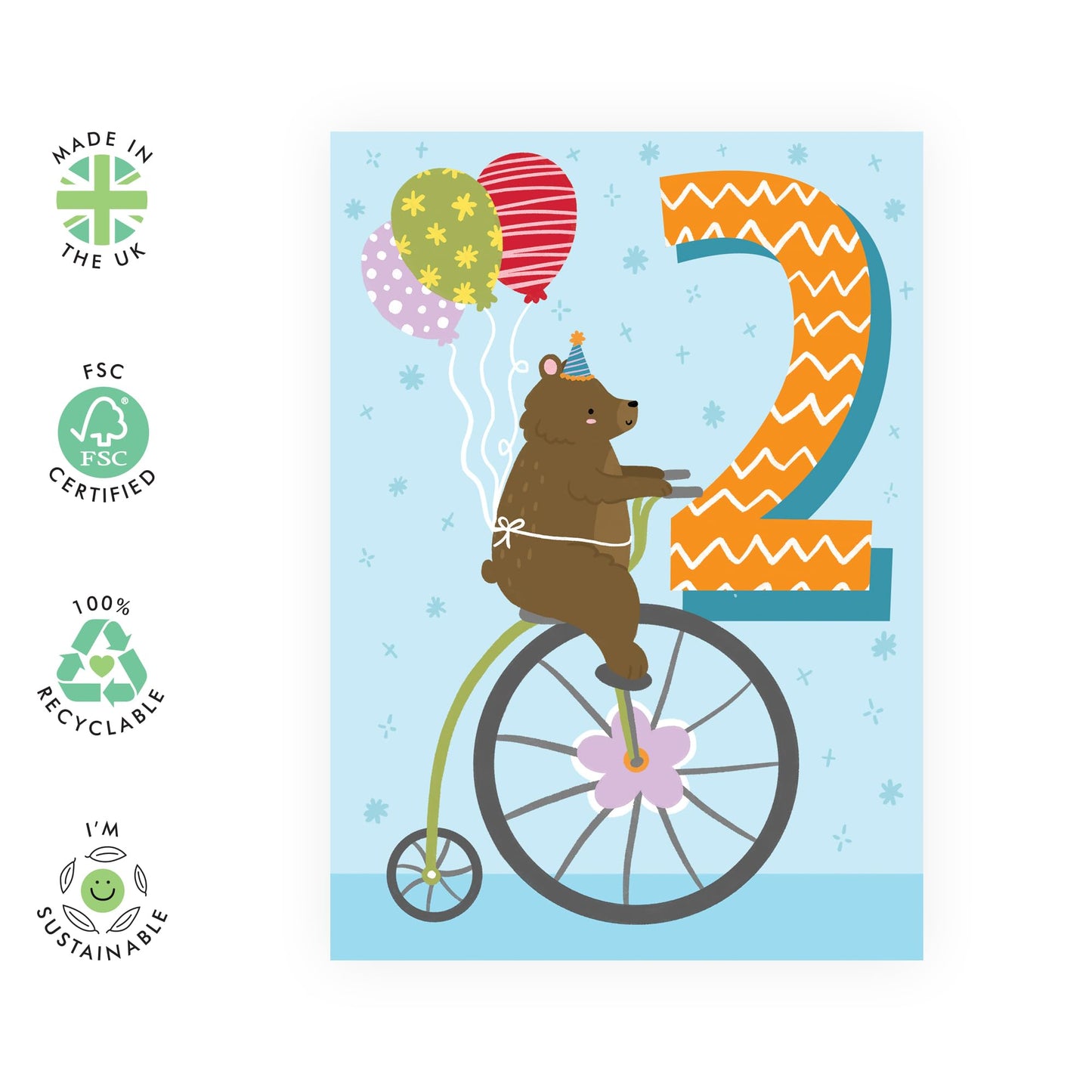 2nd Birthday Card Boys Girls - Bear Age 2 Birthday - Baby Milestone Cards Age Two - Second Birthday Cards - Animal - Gifts For Son Daughter Niece Nephew - Comes With Stickers By Central 23