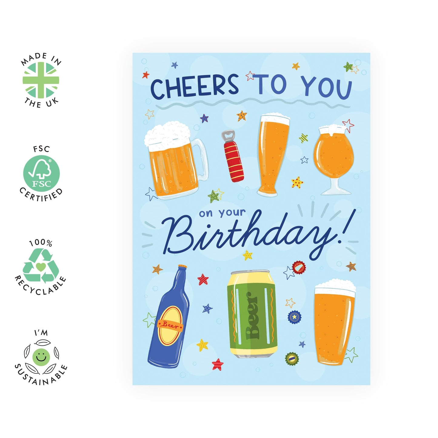 Fun Beer-Themed Greeting Card - Cheers to You Birthday -Celebration for Him, Dad, Brother, Husband, Friend, Buddy, Colleagues, Boyfriend - To The Pub - Comes with Fun Stickers