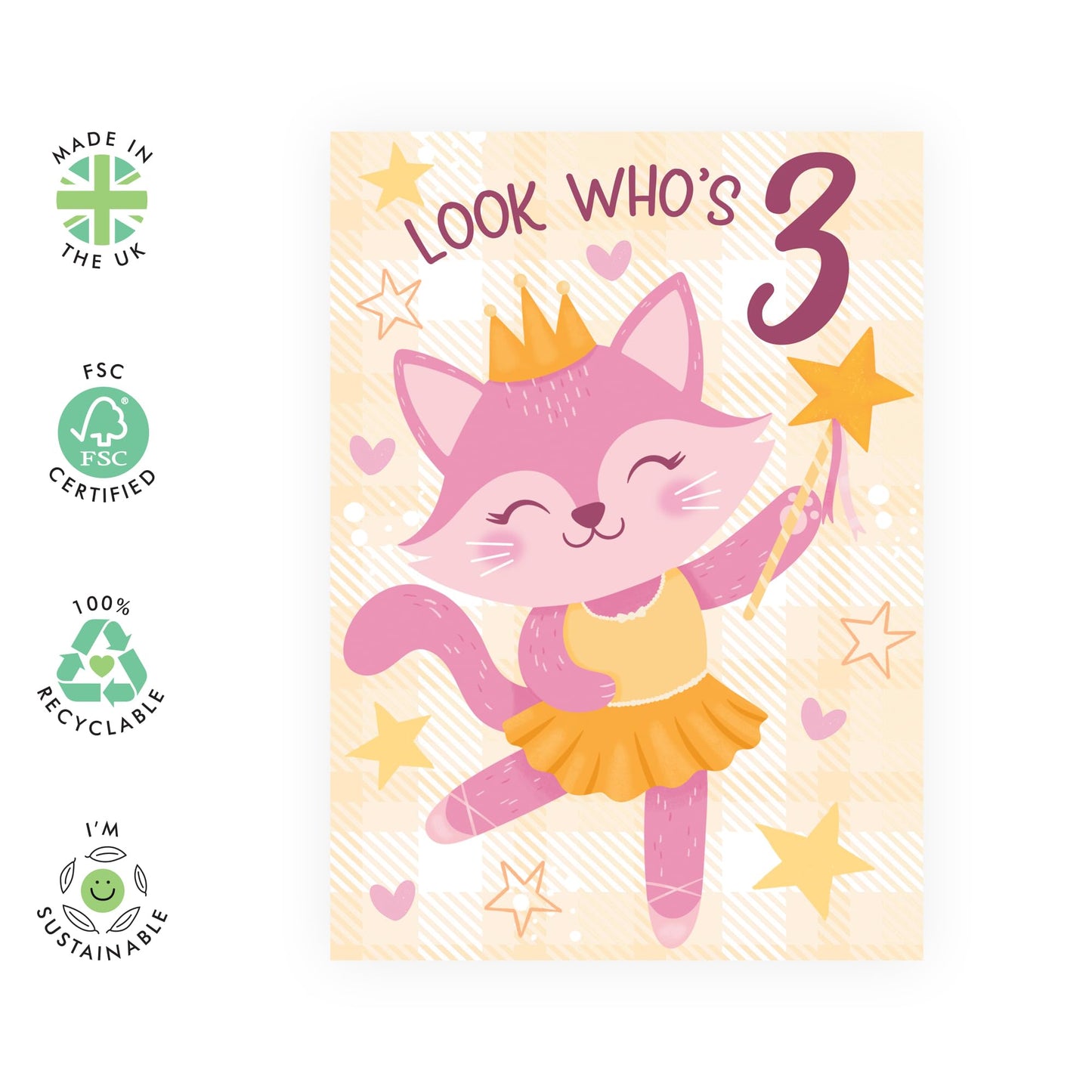 Three Years Old Girl Birthday Card - Ballet Cat 3 - Birthday Cards For Daughter - Happy 3rd Birthday Card Niece - Cousin Birthday Card Female - Toddlers - Comes With Stickers - By Central 23