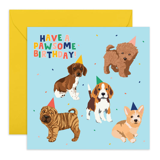 Happy Birthday Card For Son Daughter - Have A Pawsome Birthday - Dog - Cute Greeting Card Him Her Nephew Niece - Birthday Card For Girls And Boys - Comes With Stickers By Central