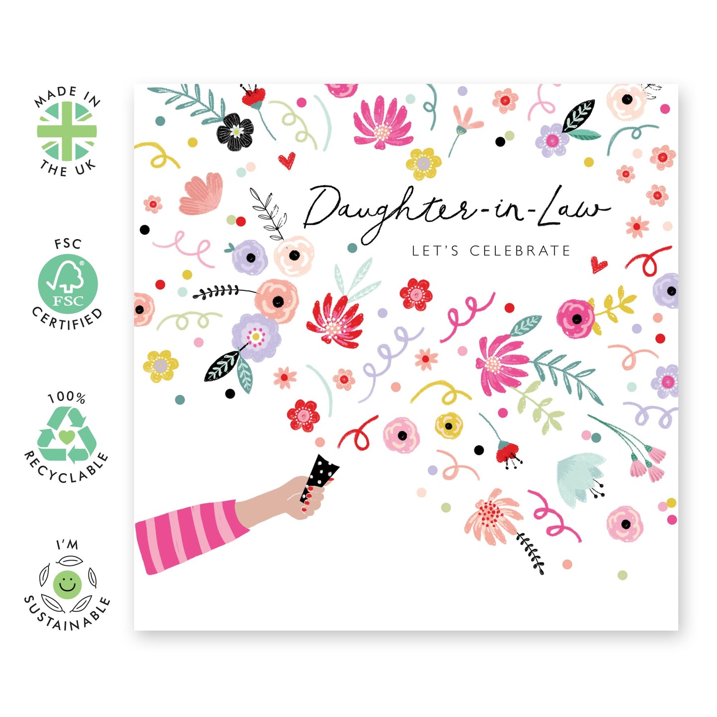 Birthday Card For Daughter In Law - Celebration Greeting Card For Women - Floral Confetti - Congratulations Gifts For Daughter-in-law - Comes With Cute Stickers - By Central 23