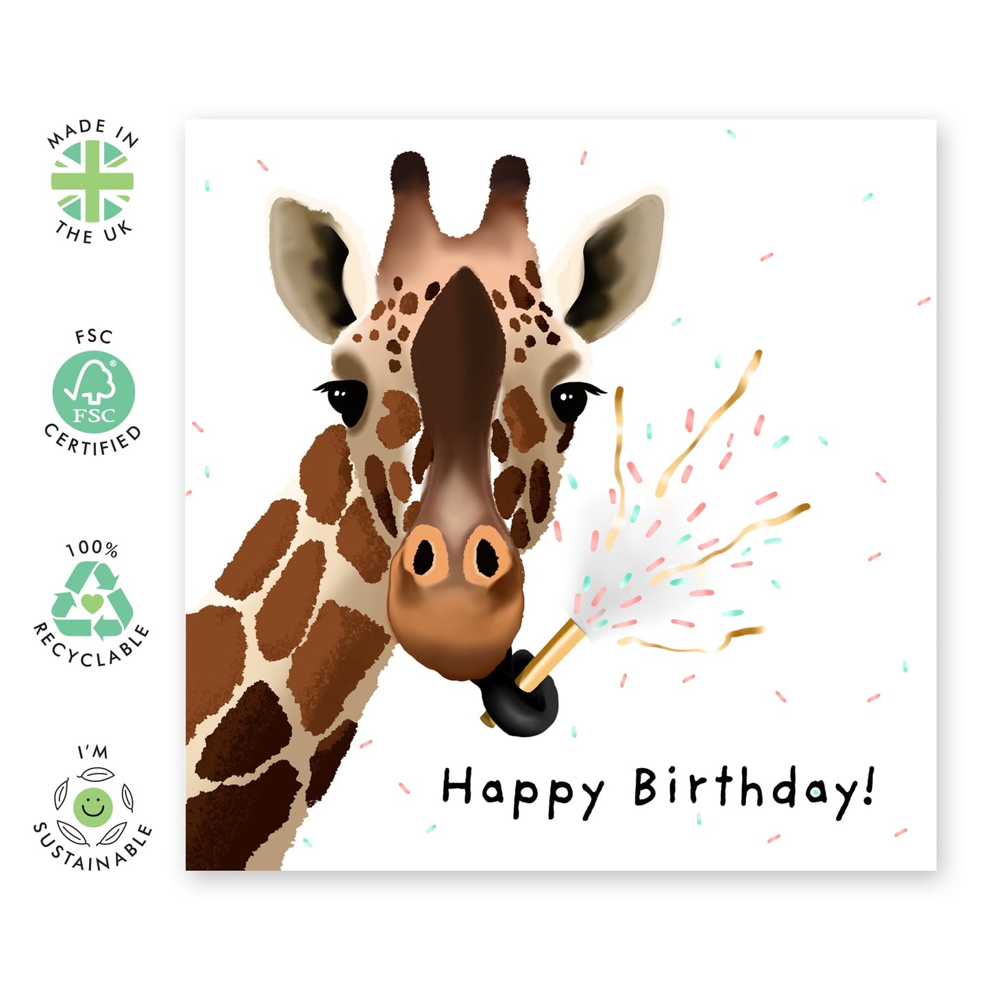 Birthday Party Card - 'Giraffe Birthday' - Gifts for Her, Him, Wife, Husband, Bestie, BFF, Friends, Her, Kids, Children - Zoo Animals - Comes with Fun Stickers