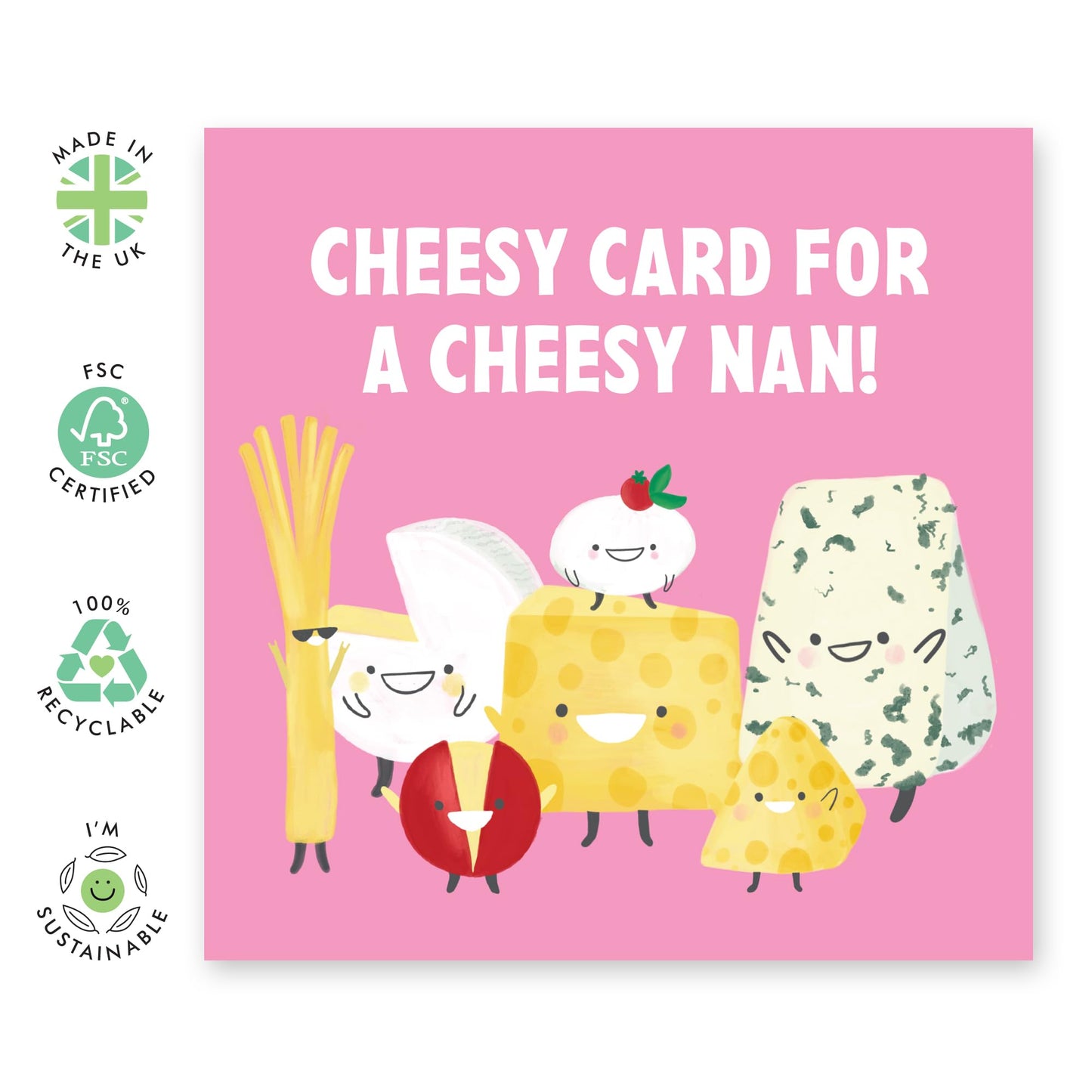 Grandma Birthday Card Funny - Cheesy Card For Cheesy Nan - Food Puns Jokes - Quirky Greeting Cards Gifts For Her - Mother's Day Cards For Women - Comes With Fun Stickers By Central 23