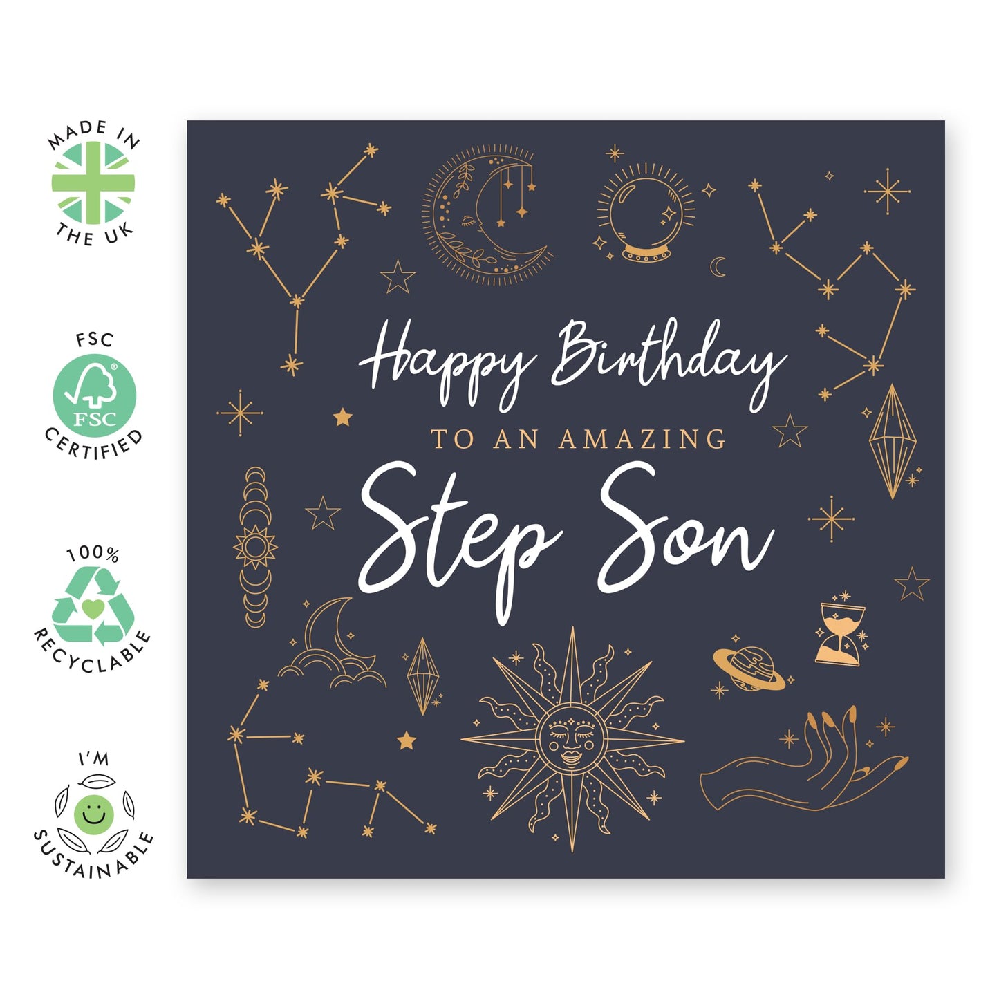 Birthday Greeting Card - 'STEP SON CELESTIAL' - Perfect for Celebrating a Special Day with Love and Wonder - Ideal for Stepsons Sons Family Members - Comes With Stickers By Central 23
