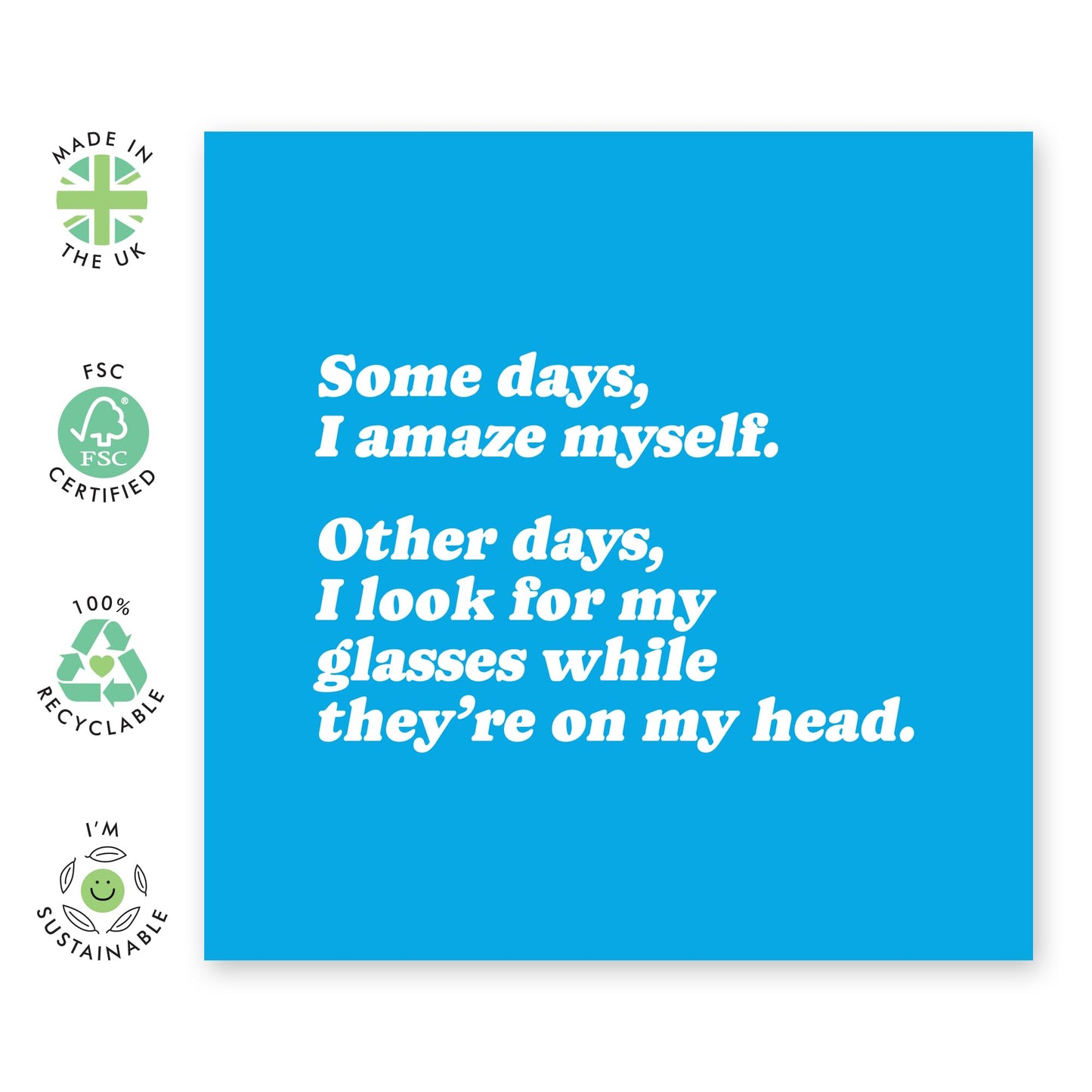 Greeting Cards For Men Women - Look For Glasses Whilst On Head - Mothers Day Card For Mum - Fathers Day Card Dad - Gifts For Her Him - Comes With Stickers By Central 23