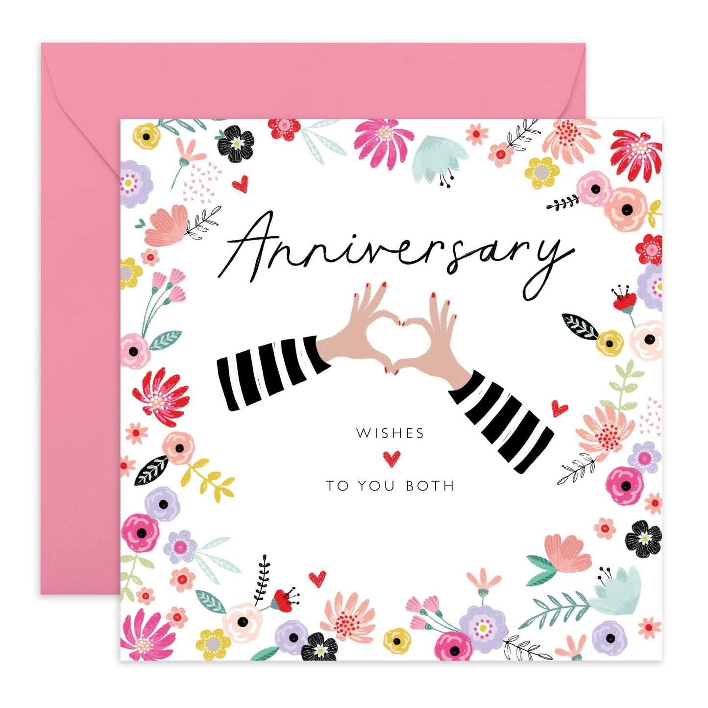 Anniversary Card For Girlfriend Boyfriend - Anniversary Wishes Heart Hands - Wedding Anniversary Card Husband Wife - Greeting Cards For Fiance - Couple - Comes With Fun Stickers By Central 23