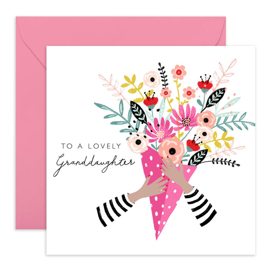 Granddaughter Birthday Cards For Girls - Flower Bouquet Card - Sweet Granddaughter Gifts For Her - Floral Birthday Cards For Women Female - Comes With Fun Stickers By Central 23