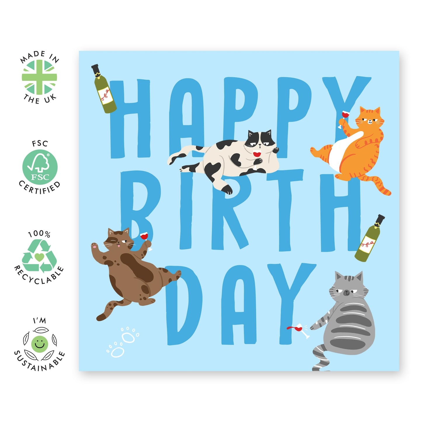 Birthday Card - Big Happy Birthday Wine Cats - Funny Birthday Card For Men And Women - Birthday Gifts For Cat Lovers - Birthday Card For Friends Pet Owners - Comes With Fun Stickers By Central 23